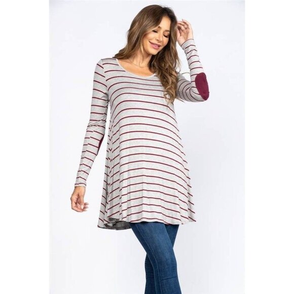 Nickel Grey and Burgundy Stripes Tunic Top Small - Picture 1 of 2